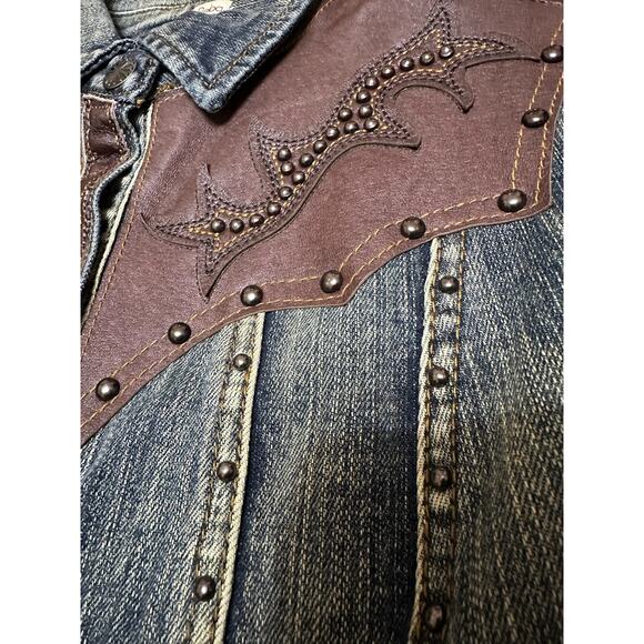 Reba Studded Denim Jacket Genuine Leather Trim Western Style Size Small NWT - Picture 4 of 13